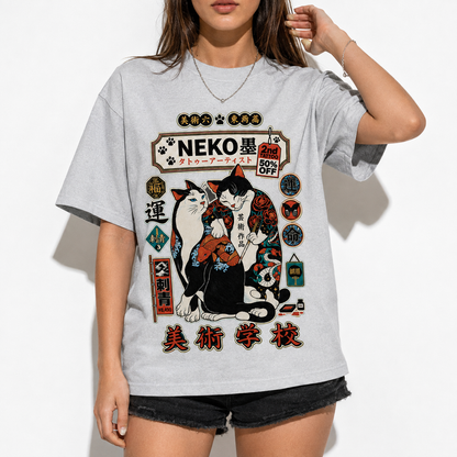 Japanese Tattoo Neko Cat Unisex T-Shirt Retro Irezumi Feline Tee Graphic Apparel