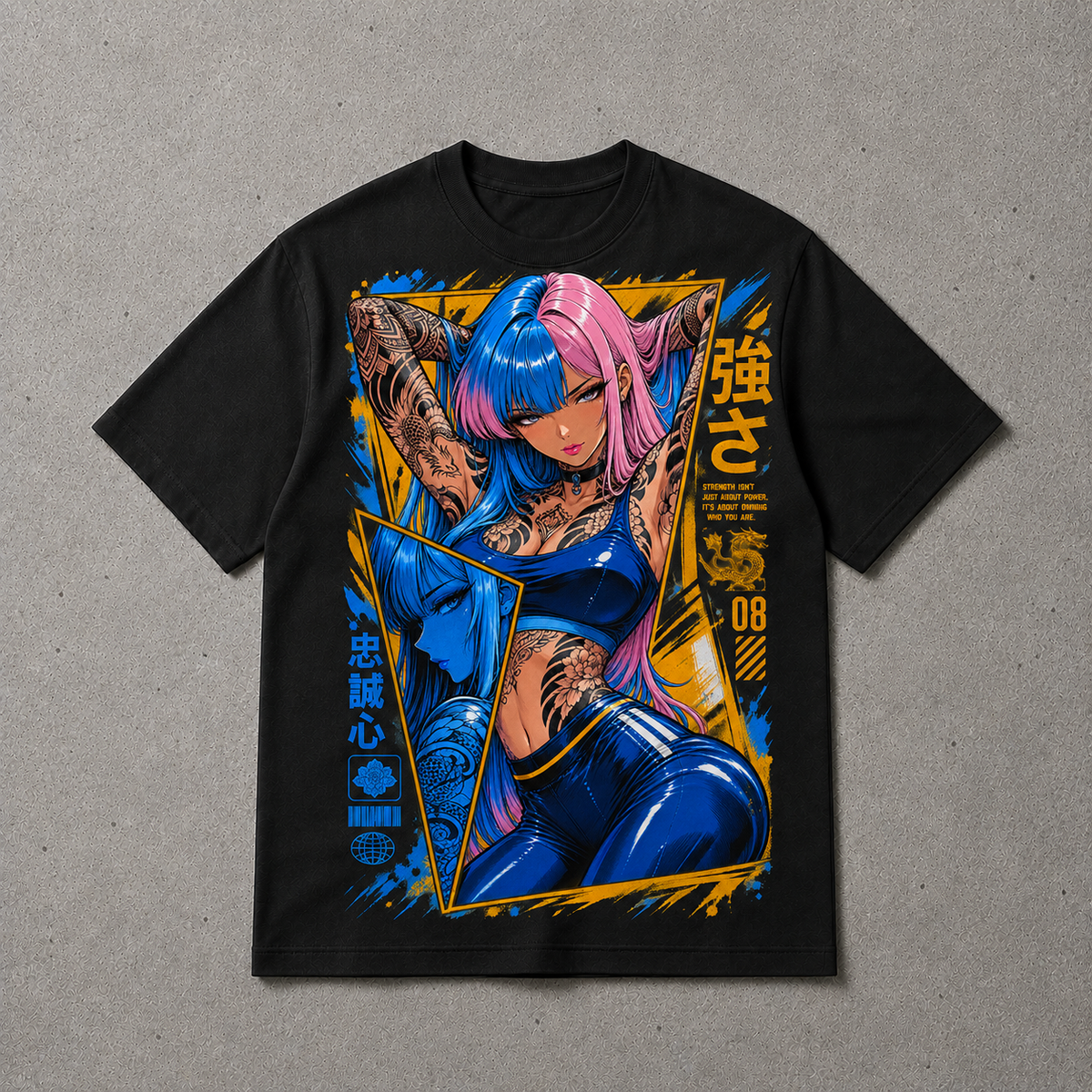 Anime Cyberpunk Tattoo Girl Graphic Tee Japanese Streetwear Unisex Cotton T-Shirt