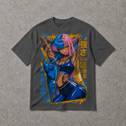 Anime Cyberpunk Tattoo Girl Graphic Tee Japanese Streetwear Unisex Cotton T-Shirt