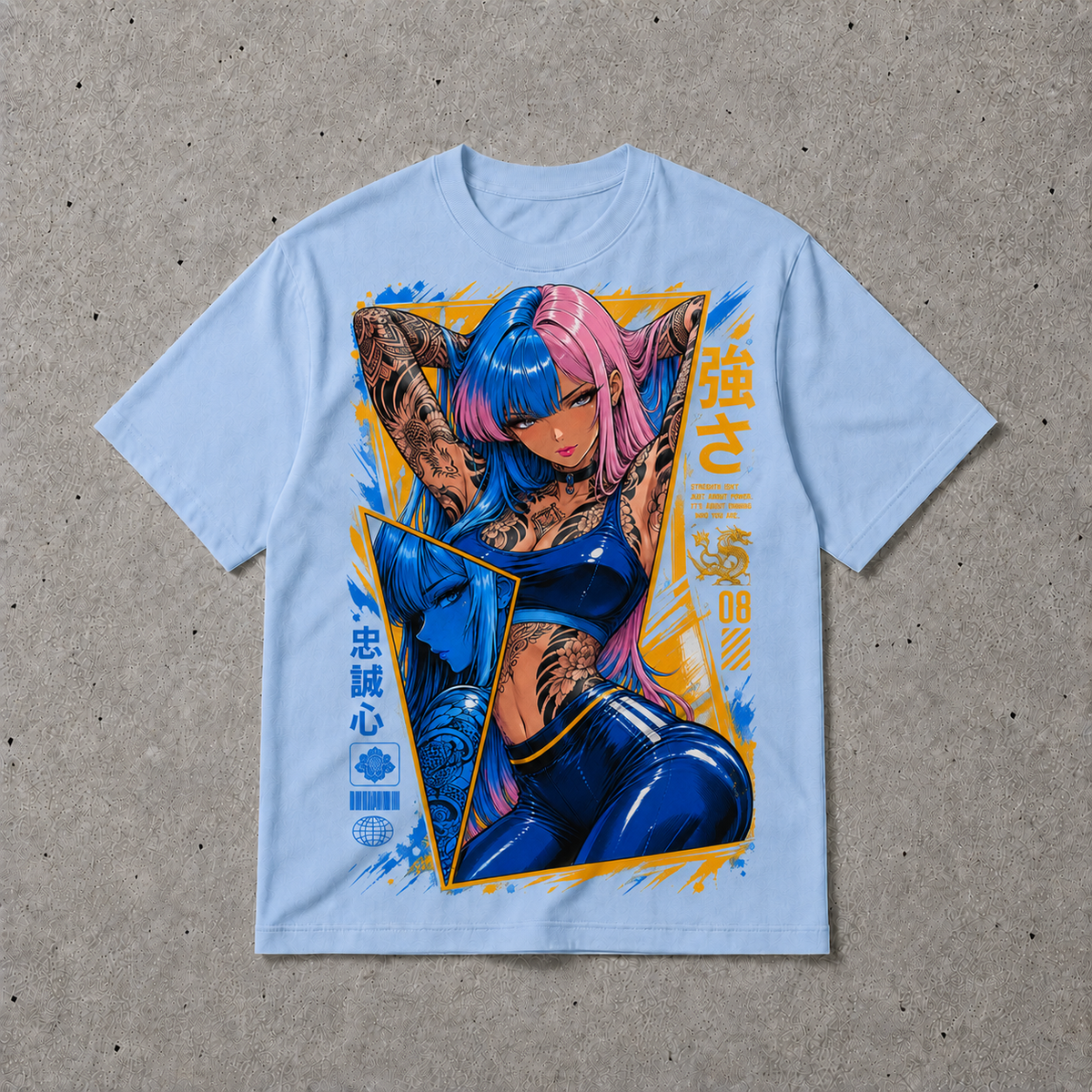 Anime Cyberpunk Tattoo Girl Graphic Tee Japanese Streetwear Unisex Cotton T-Shirt
