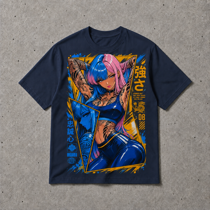 Anime Cyberpunk Tattoo Girl Graphic Tee Japanese Streetwear Unisex Cotton T-Shirt