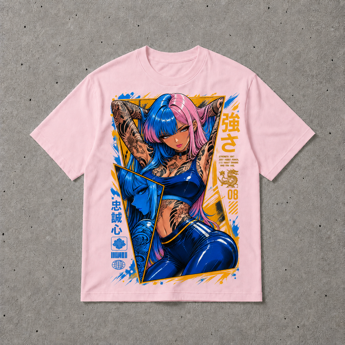 Anime Cyberpunk Tattoo Girl Graphic Tee Japanese Streetwear Unisex Cotton T-Shirt
