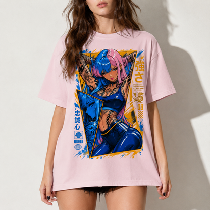 Anime Cyberpunk Tattoo Girl Graphic Tee Japanese Streetwear Unisex Cotton T-Shirt