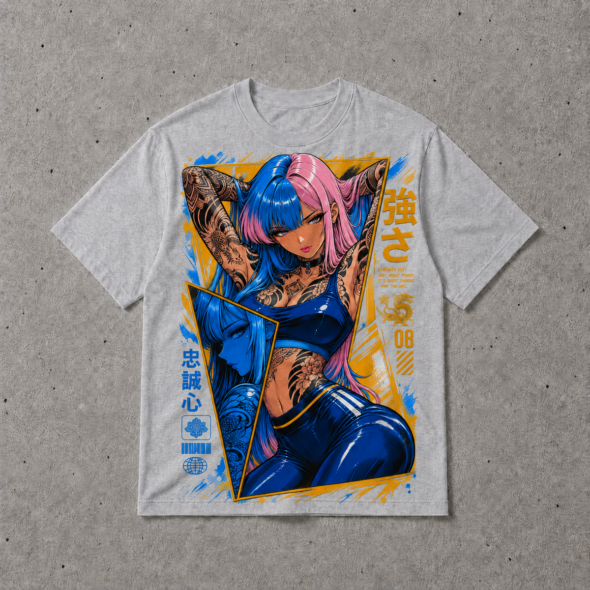 Anime Cyberpunk Tattoo Girl Graphic Tee Japanese Streetwear Unisex Cotton T-Shirt