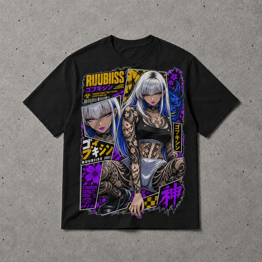 Cyberpunk Anime Girl Tattoo T-Shirt Japanese Streetwear Graphic Tee Oversized