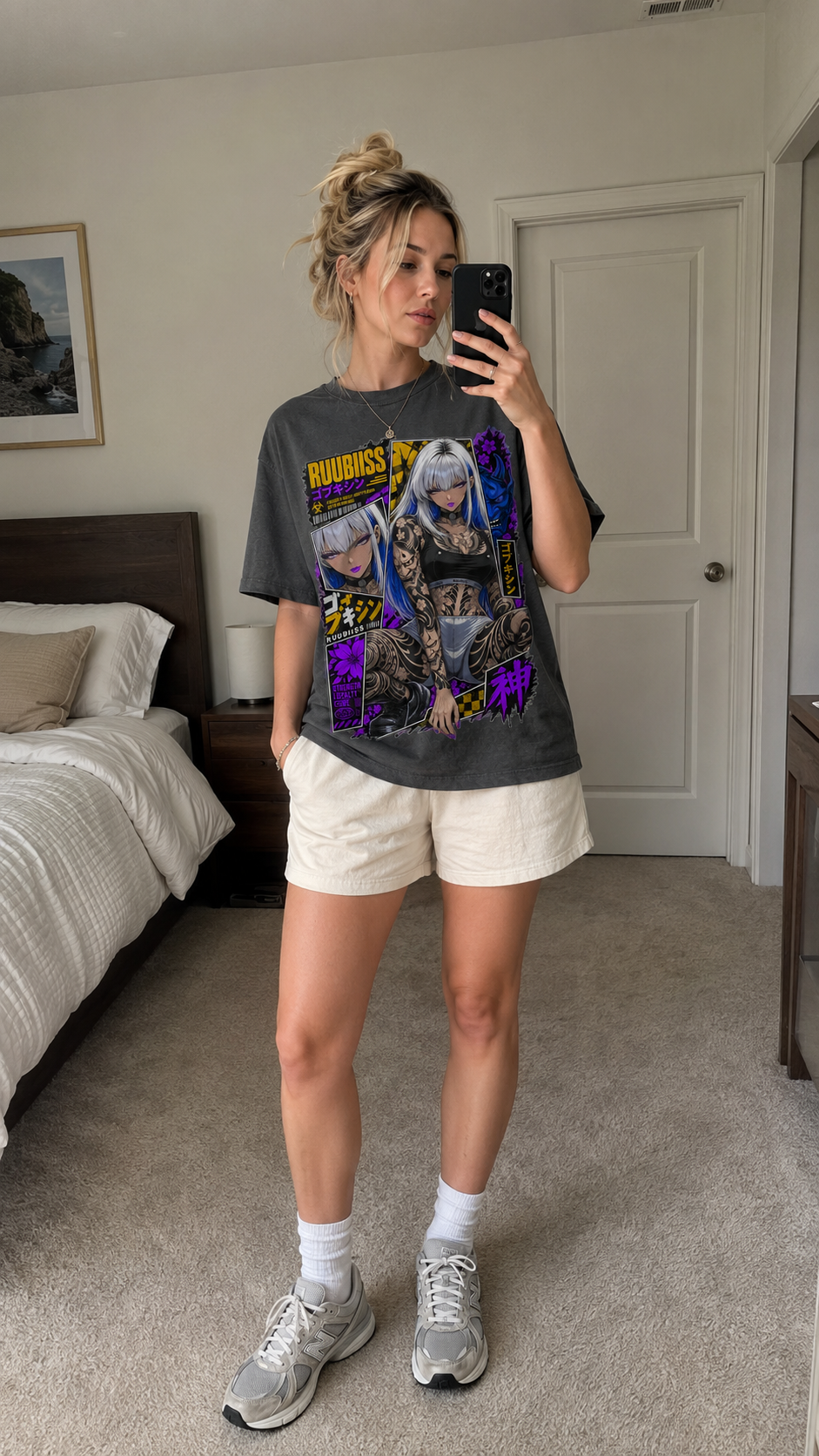 Cyberpunk Anime Girl Tattoo T-Shirt Japanese Streetwear Graphic Tee Oversized