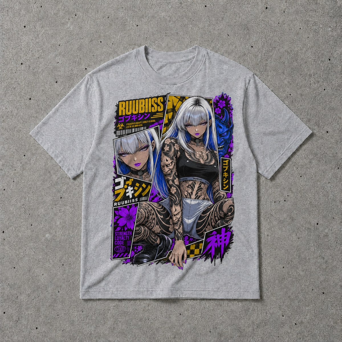 Cyberpunk Anime Girl Tattoo T-Shirt Japanese Streetwear Graphic Tee Oversized