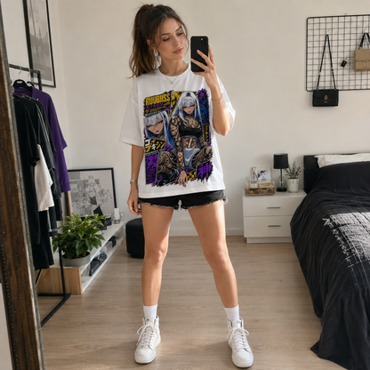 Cyberpunk Anime Girl Tattoo T-Shirt Japanese Streetwear Graphic Tee Oversized