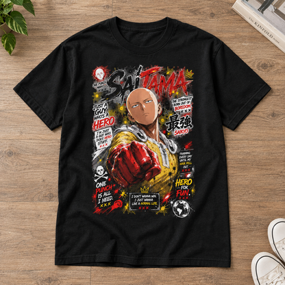 Anime Hero Punching Power Graphic Tee Retro Manga Style Unisex Cotton T-Shirt