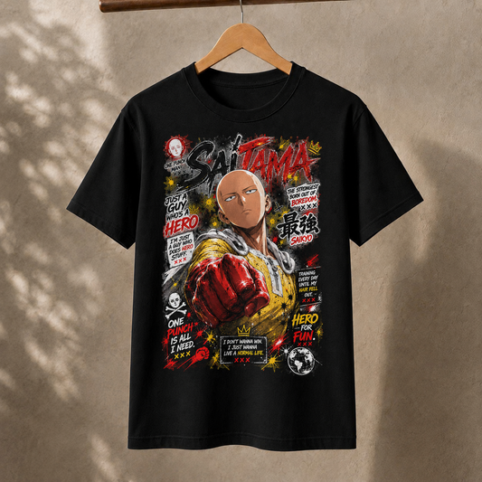 Anime Hero Punching Power Graphic Tee Retro Manga Style Unisex Cotton T-Shirt
