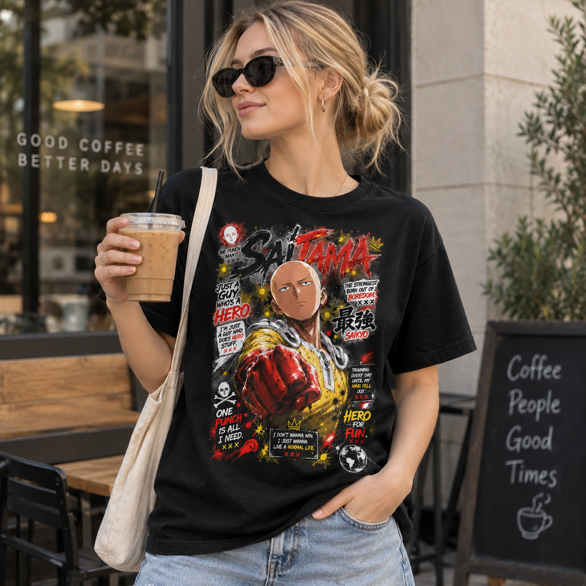 Anime Hero Punching Power Graphic Tee Retro Manga Style Unisex Cotton T-Shirt