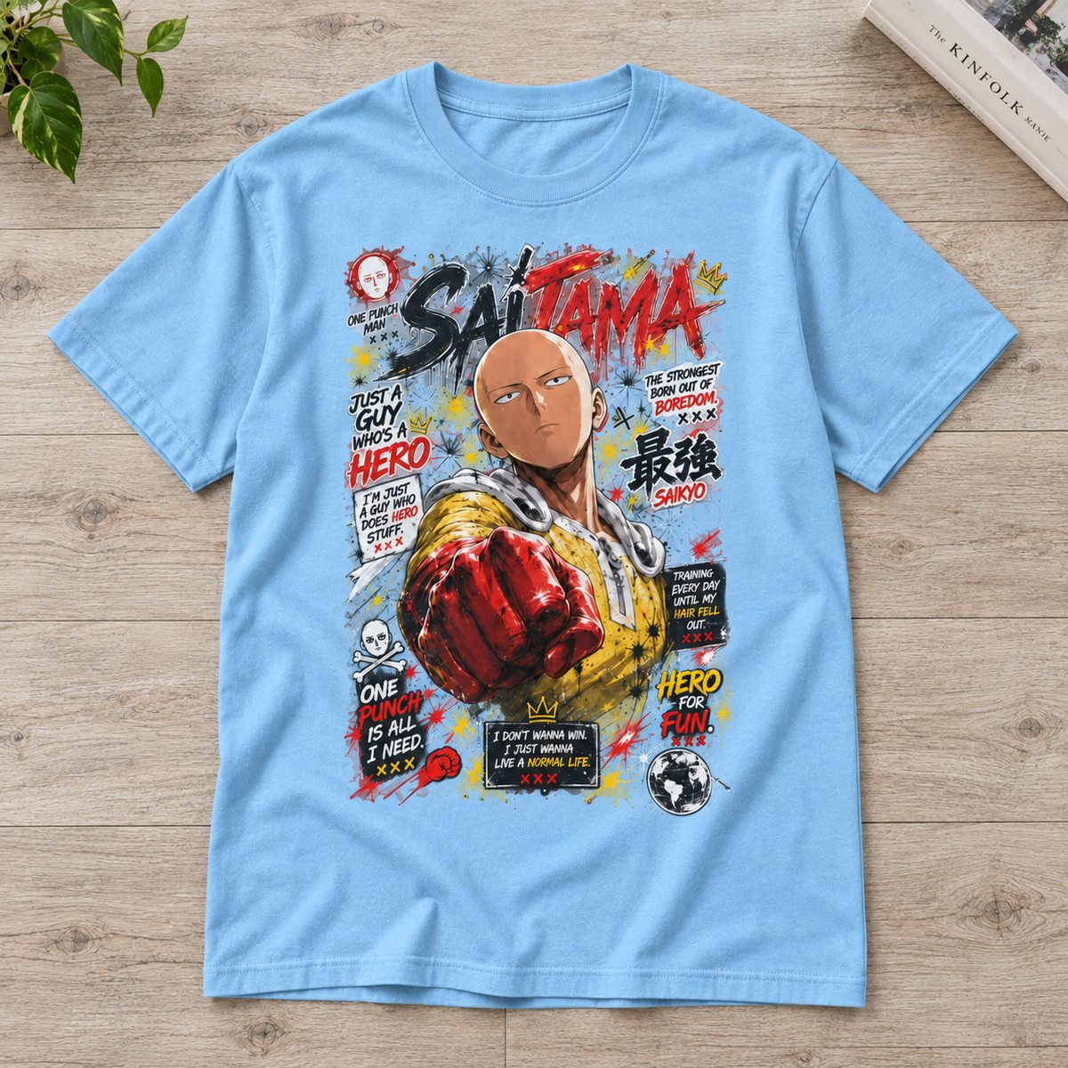 Anime Hero Punching Power Graphic Tee Retro Manga Style Unisex Cotton T-Shirt