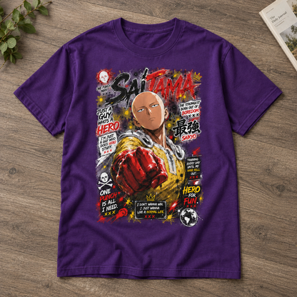 Anime Hero Punching Power Graphic Tee Retro Manga Style Unisex Cotton T-Shirt