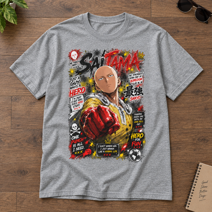Anime Hero Punching Power Graphic Tee Retro Manga Style Unisex Cotton T-Shirt