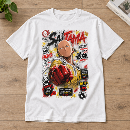 Anime Hero Punching Power Graphic Tee Retro Manga Style Unisex Cotton T-Shirt
