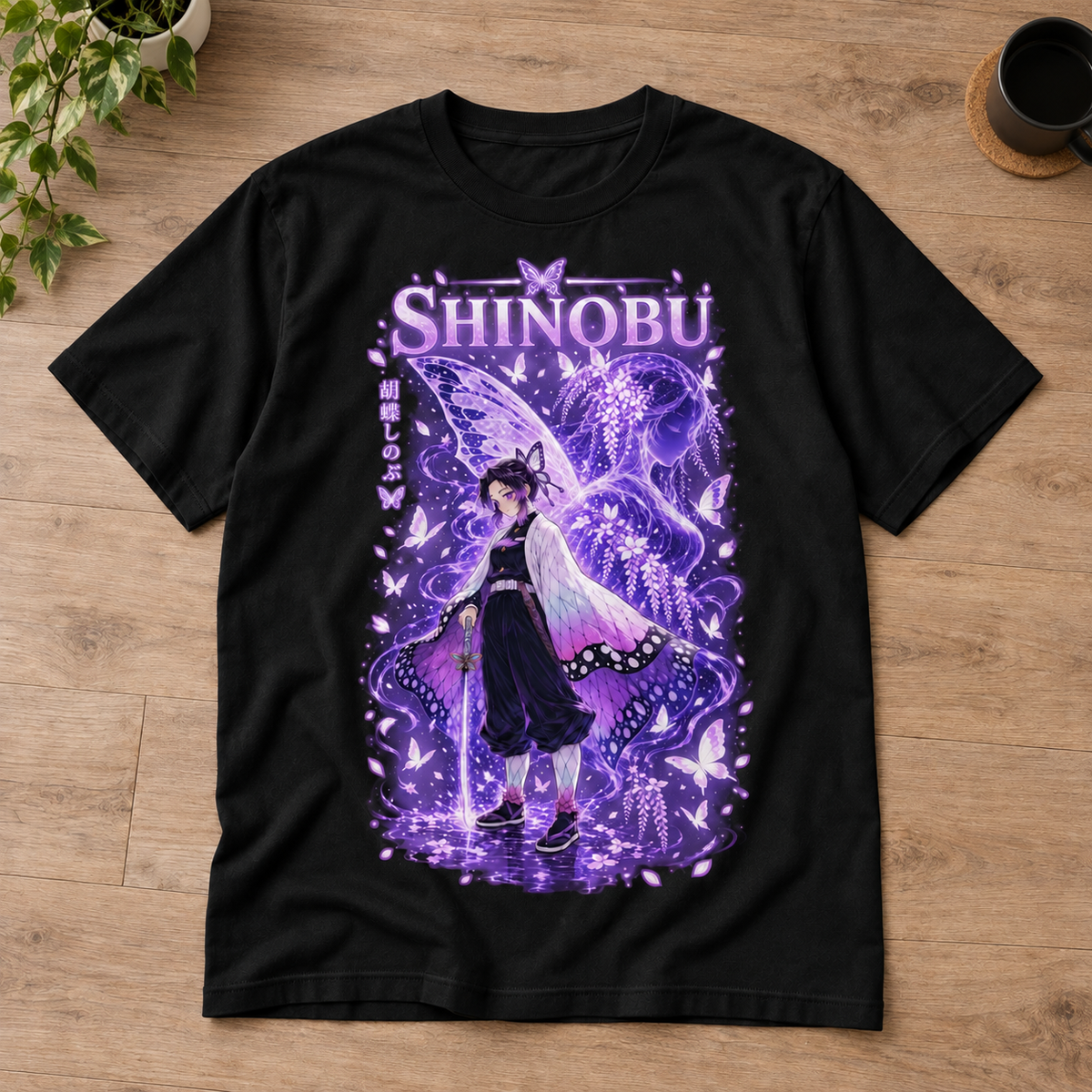 Shinobu Anime Butterfly Graphic T-Shirt, Japanese Manga Lover Tee, Kawaii Aesthetic Unisex Cotton Shirt