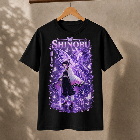 Shinobu Anime Butterfly Graphic T-Shirt, Japanese Manga Lover Tee, Kawaii Aesthetic Unisex Cotton Shirt