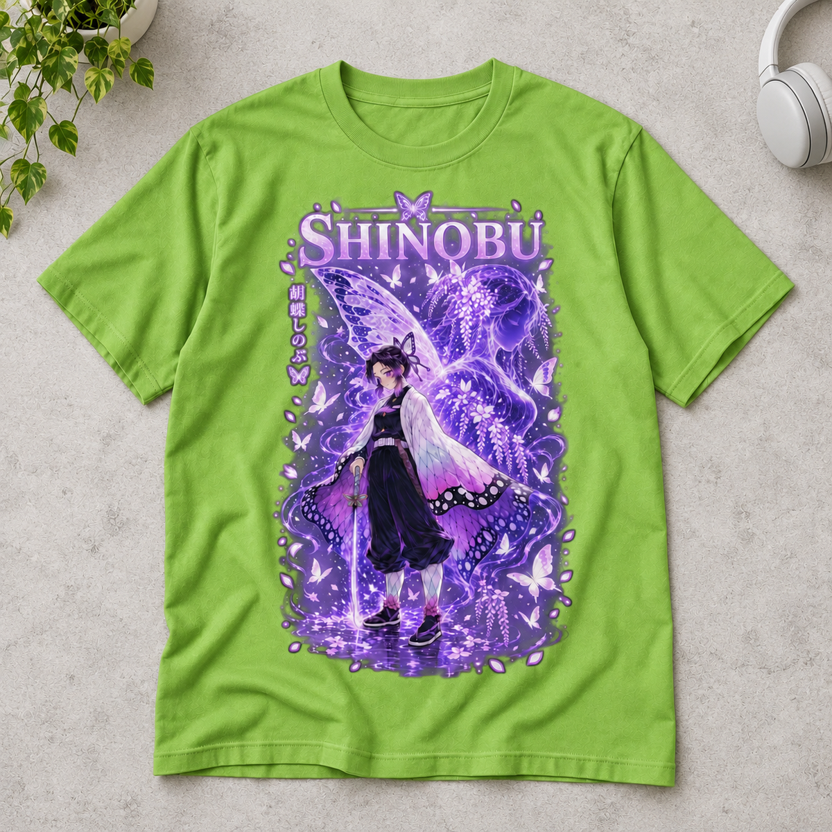 Shinobu Anime Butterfly Graphic T-Shirt, Japanese Manga Lover Tee, Kawaii Aesthetic Unisex Cotton Shirt
