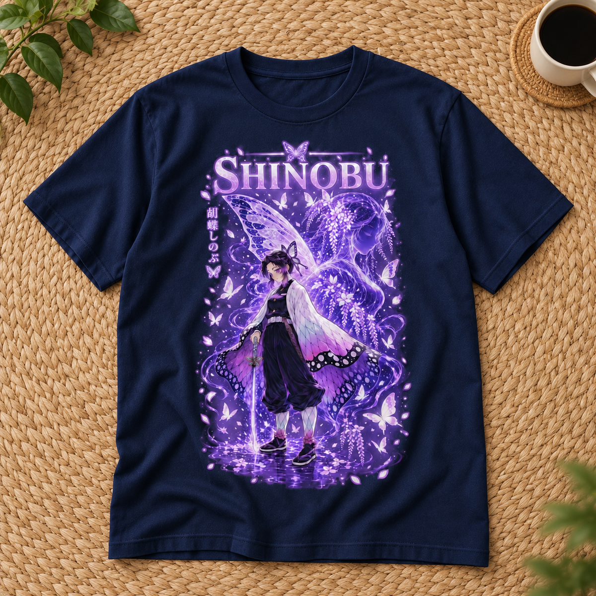 Shinobu Anime Butterfly Graphic T-Shirt, Japanese Manga Lover Tee, Kawaii Aesthetic Unisex Cotton Shirt