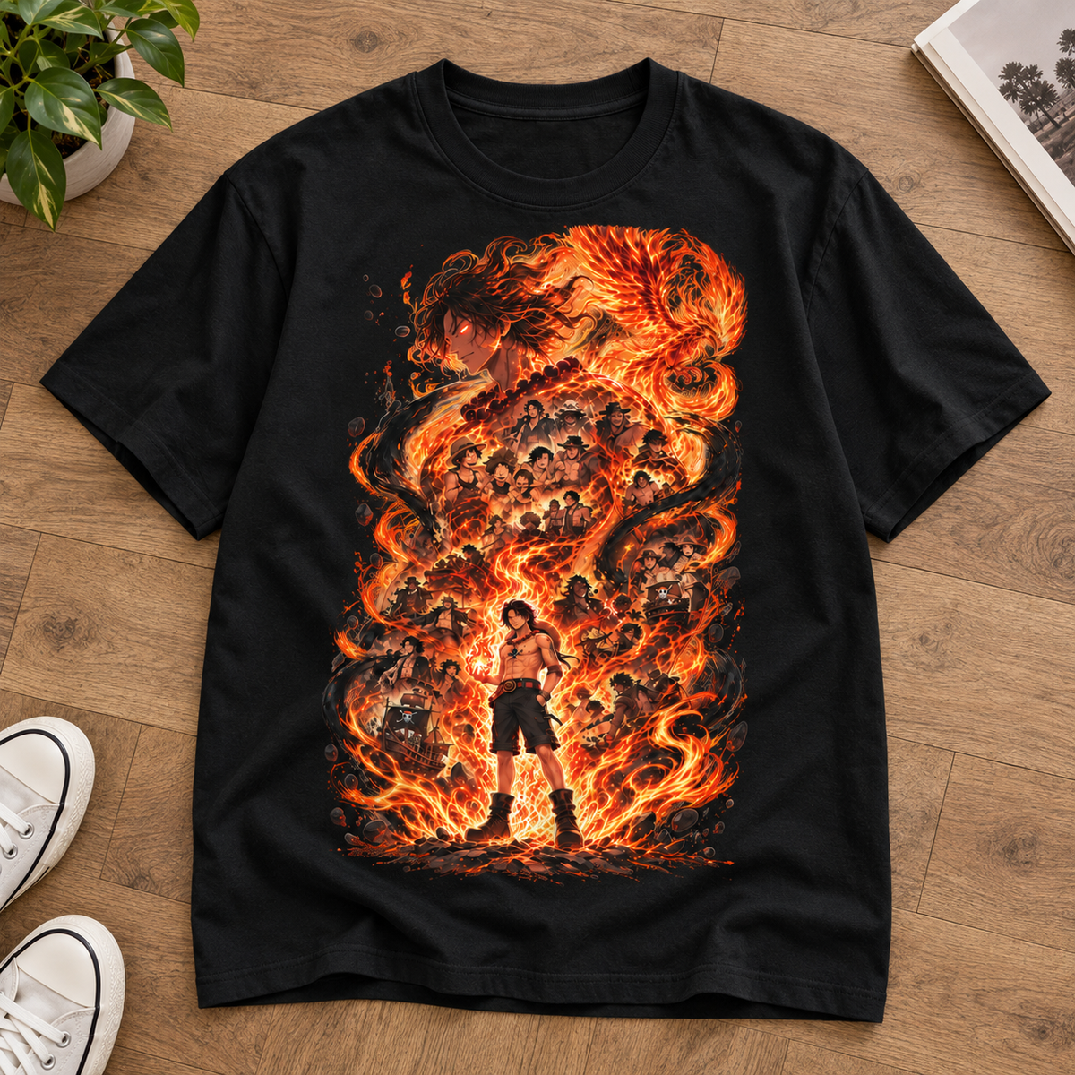 Anime Fire Flame Warrior Graphic Tee Unisex Casual Shirt Retro Manga Action Fan Gift
