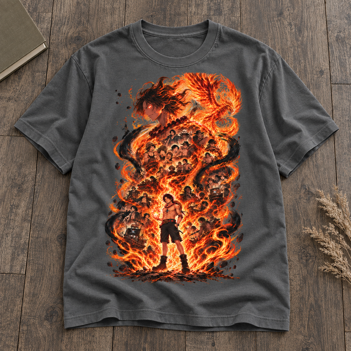 Anime Fire Flame Warrior Graphic Tee Unisex Casual Shirt Retro Manga Action Fan Gift