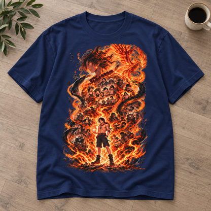 Anime Fire Flame Warrior Graphic Tee Unisex Casual Shirt Retro Manga Action Fan Gift