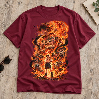 Anime Fire Flame Warrior Graphic Tee Unisex Casual Shirt Retro Manga Action Fan Gift