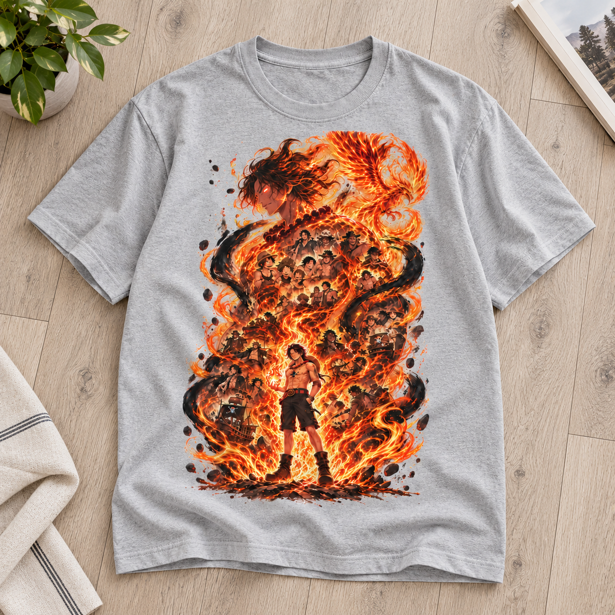 Anime Fire Flame Warrior Graphic Tee Unisex Casual Shirt Retro Manga Action Fan Gift