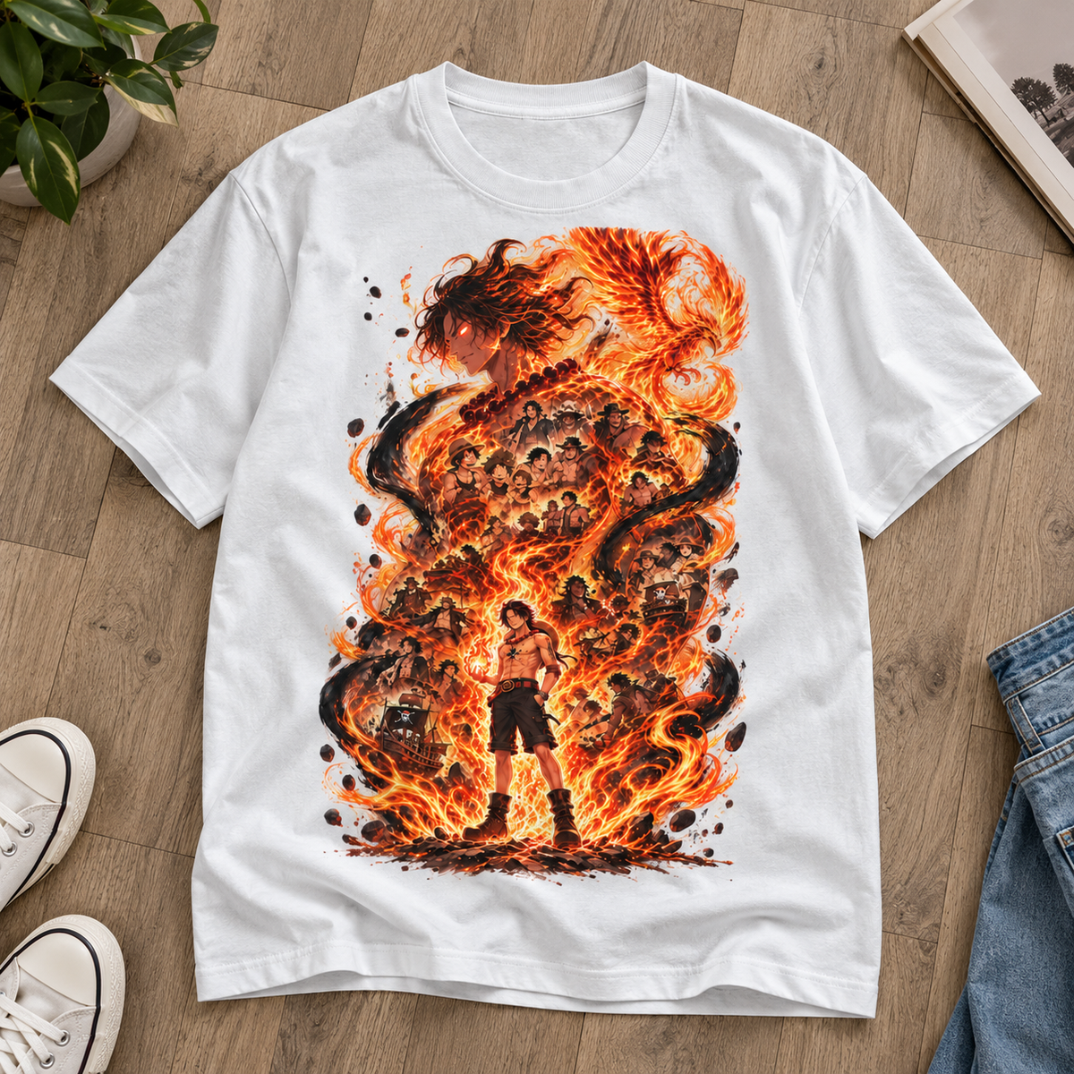 Anime Fire Flame Warrior Graphic Tee Unisex Casual Shirt Retro Manga Action Fan Gift