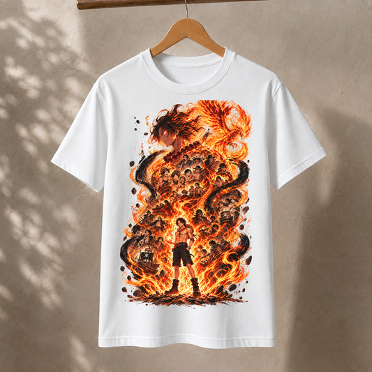 Anime Fire Flame Warrior Graphic Tee Unisex Casual Shirt Retro Manga Action Fan Gift