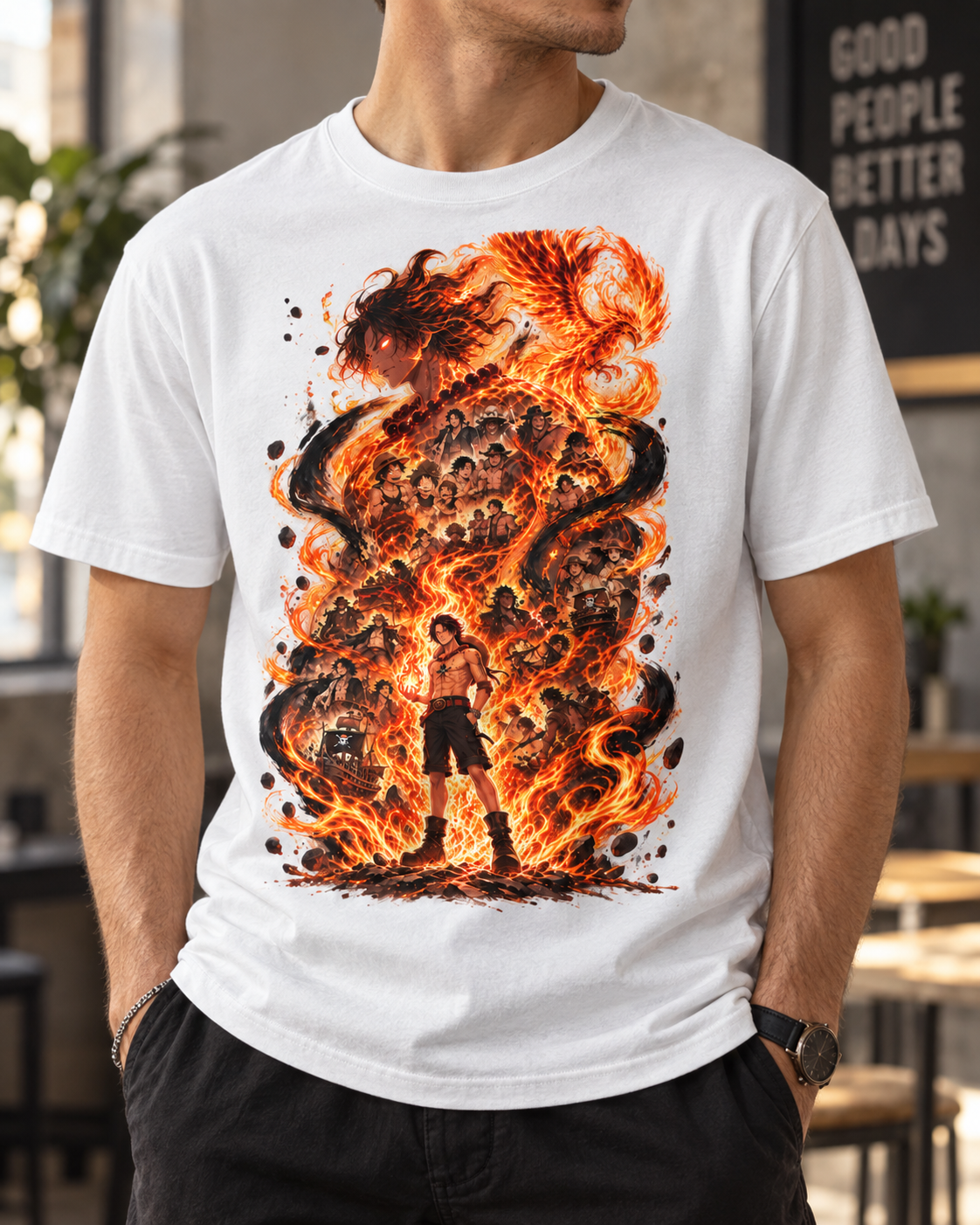 Anime Fire Flame Warrior Graphic Tee Unisex Casual Shirt Retro Manga Action Fan Gift