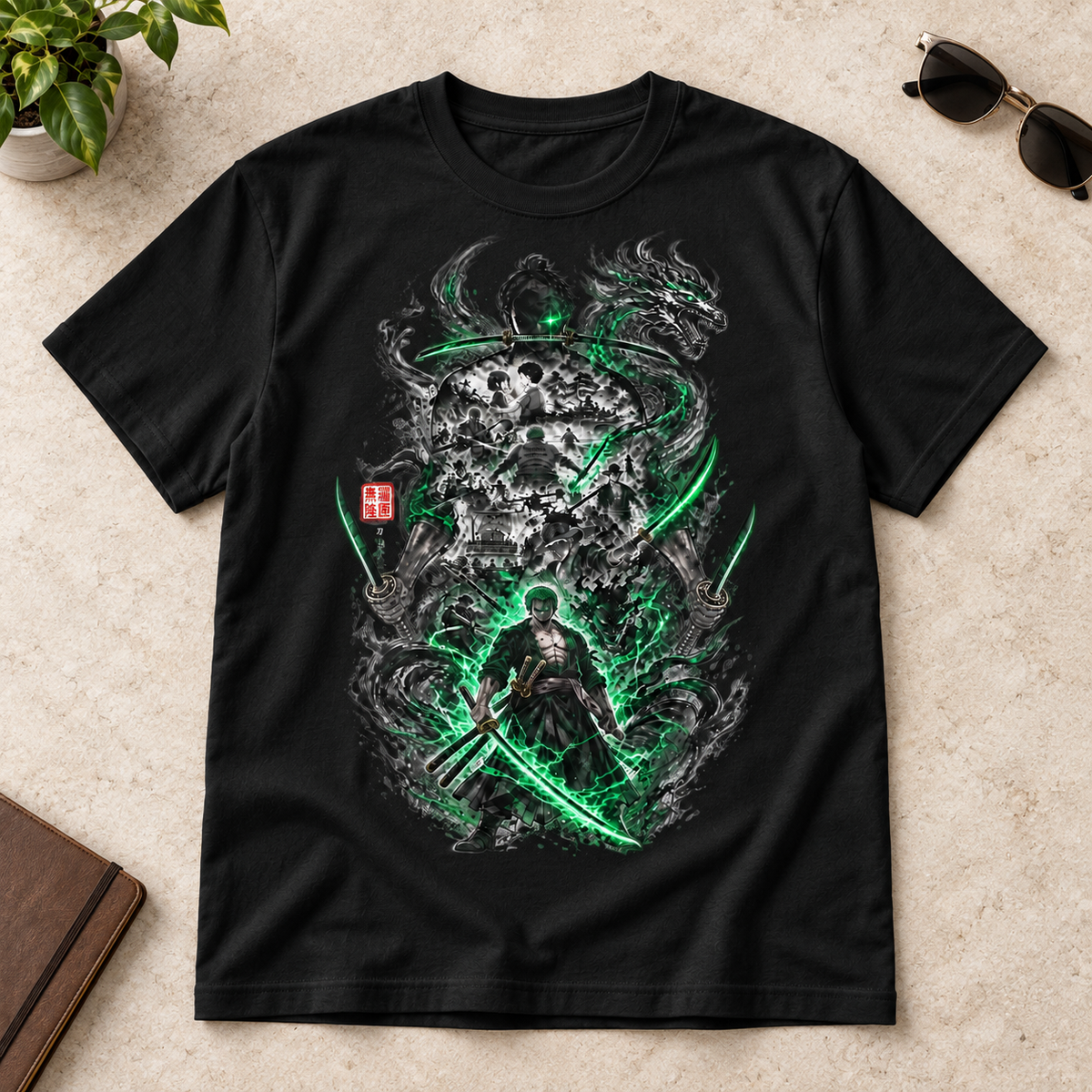 Anime Samurai Green Aura Swordsman Unisex Graphic T-Shirt Japanese Manga Art Tee
