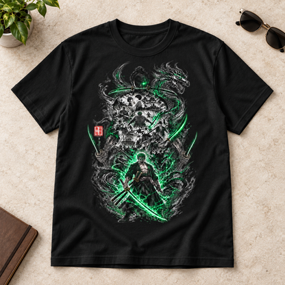 Anime Samurai Green Aura Swordsman Unisex Graphic T-Shirt Japanese Manga Art Tee