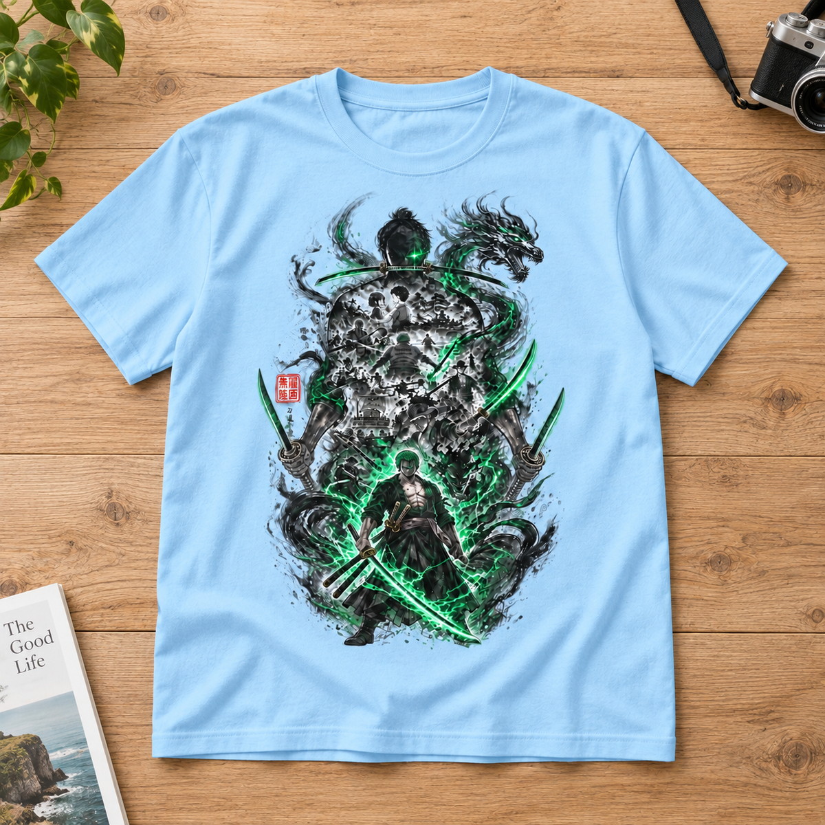 Anime Samurai Green Aura Swordsman Unisex Graphic T-Shirt Japanese Manga Art Tee