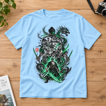 Anime Samurai Green Aura Swordsman Unisex Graphic T-Shirt Japanese Manga Art Tee