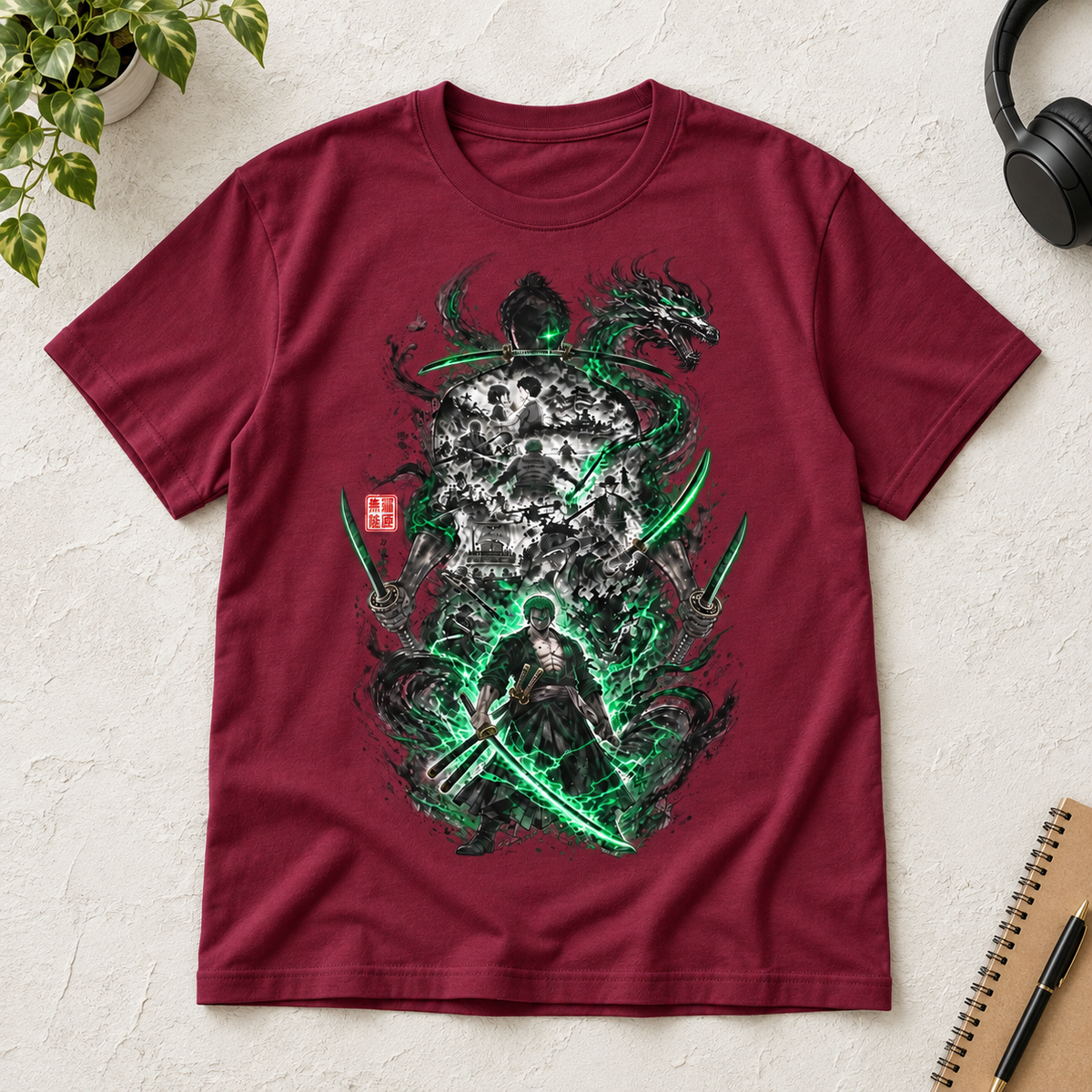 Anime Samurai Green Aura Swordsman Unisex Graphic T-Shirt Japanese Manga Art Tee