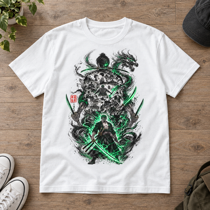Anime Samurai Green Aura Swordsman Unisex Graphic T-Shirt Japanese Manga Art Tee