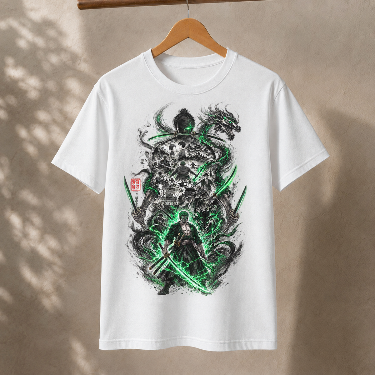 Anime Samurai Green Aura Swordsman Unisex Graphic T-Shirt Japanese Manga Art Tee