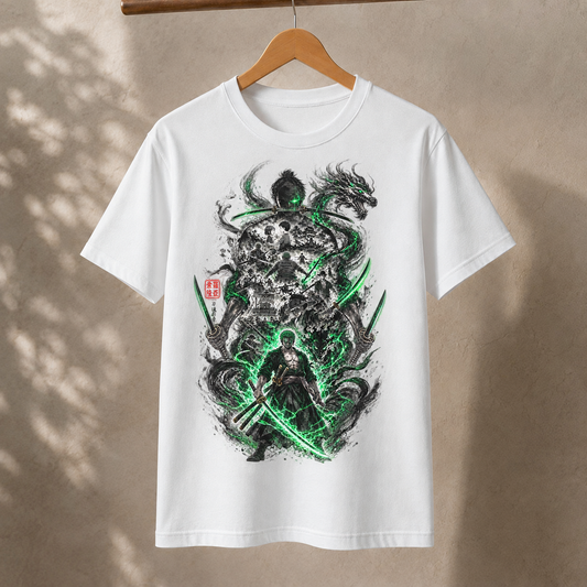Anime Samurai Green Aura Swordsman Unisex Graphic T-Shirt Japanese Manga Art Tee