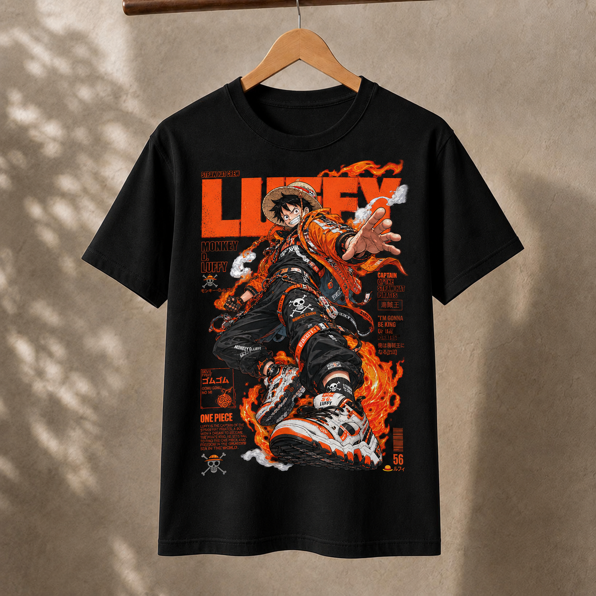 Anime Pirate King Monkey D. Luffy Graphic Tee - Black Cotton Unisex T-Shirt