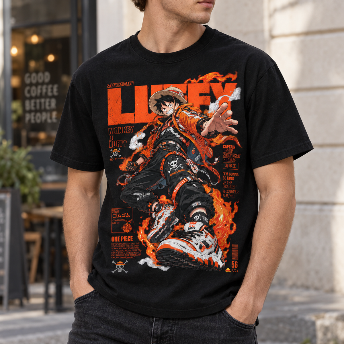 Anime Pirate King Monkey D. Luffy Graphic Tee - Black Cotton Unisex T-Shirt
