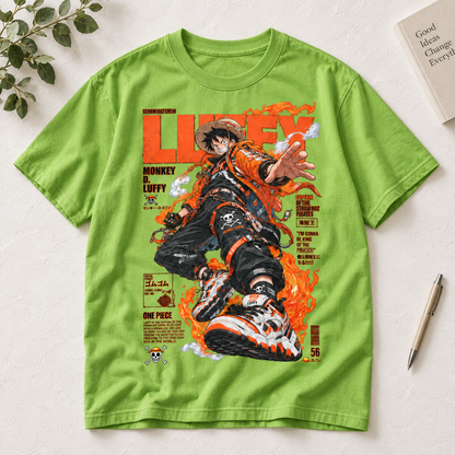 Anime Pirate King Monkey D. Luffy Graphic Tee - Black Cotton Unisex T-Shirt