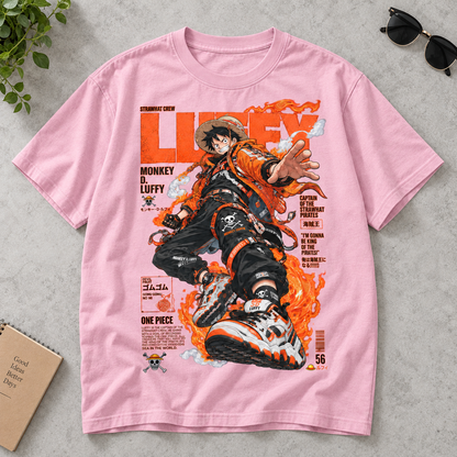 Anime Pirate King Monkey D. Luffy Graphic Tee - Black Cotton Unisex T-Shirt