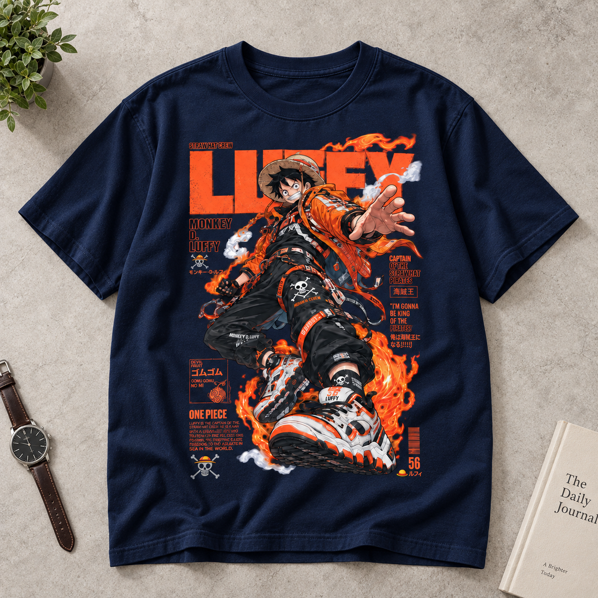 Anime Pirate King Monkey D. Luffy Graphic Tee - Black Cotton Unisex T-Shirt