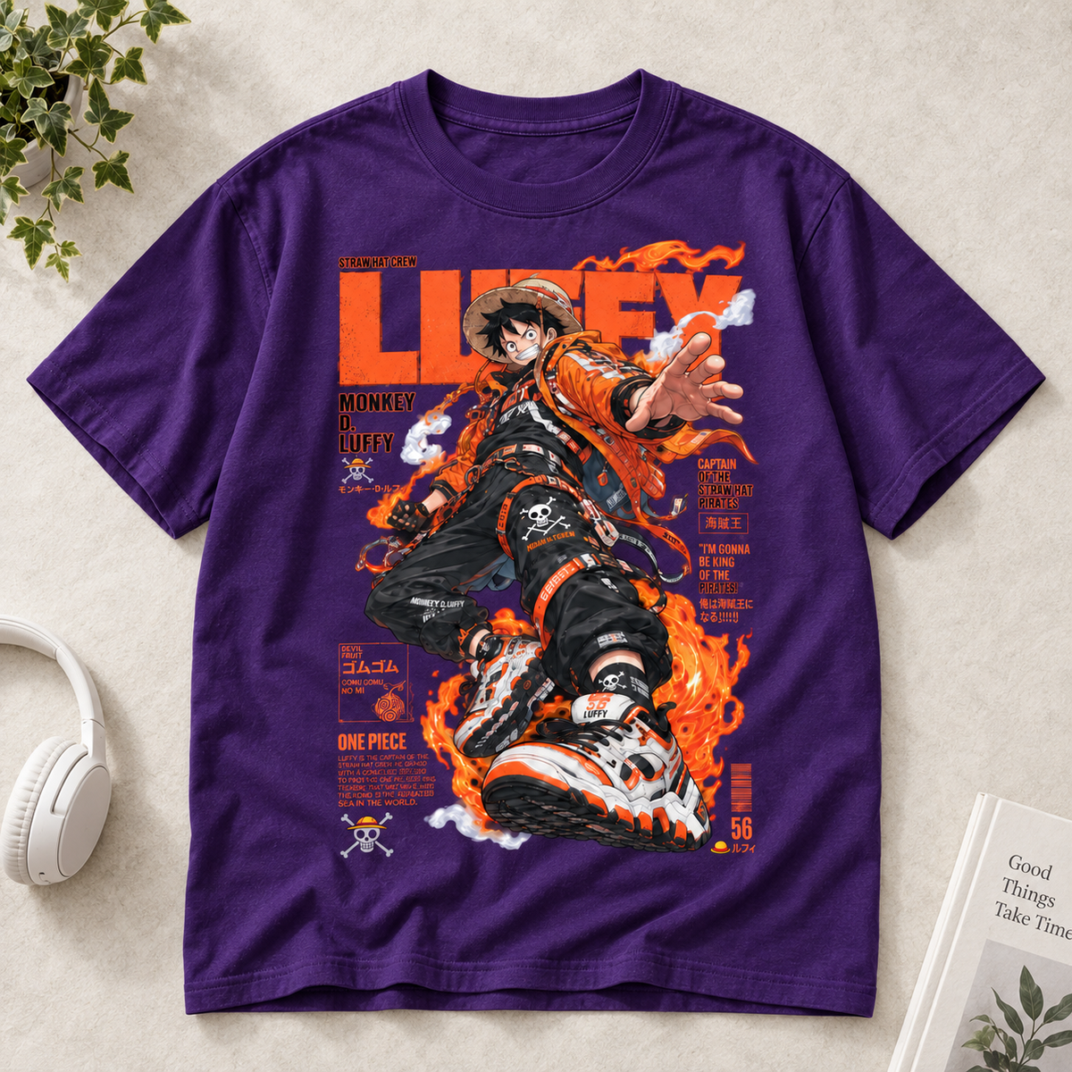 Anime Pirate King Monkey D. Luffy Graphic Tee - Black Cotton Unisex T-Shirt