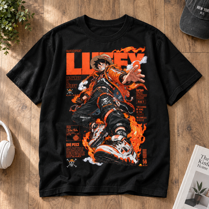 Anime Pirate King Monkey D. Luffy Graphic Tee - Black Cotton Unisex T-Shirt