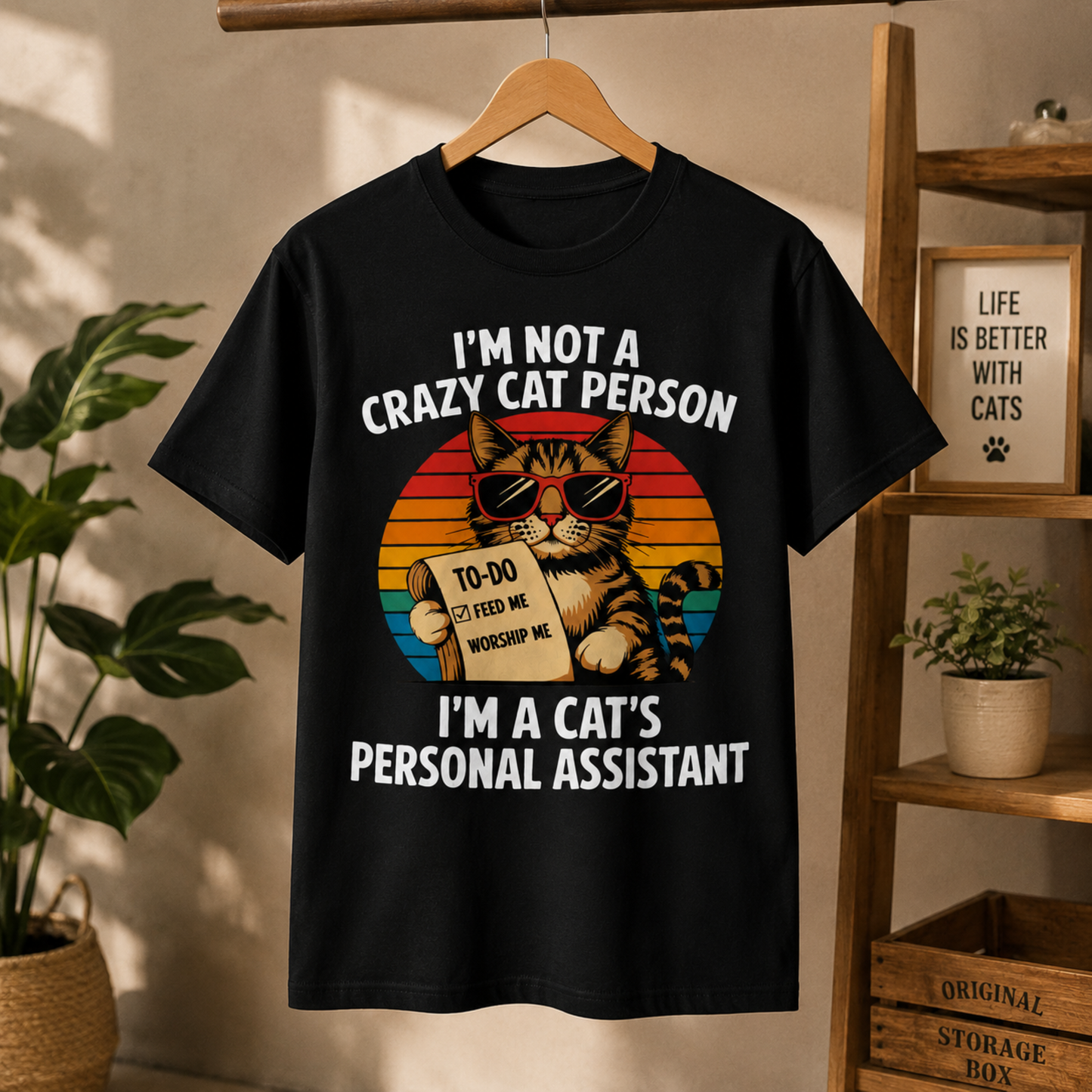 Gift for Cat Lovers "I'm not a Crazy Cat Person. I'm a Cat's Personal Assistant" - Adult Unisex and Youth Premium Cotton T-Shirt DTF Print