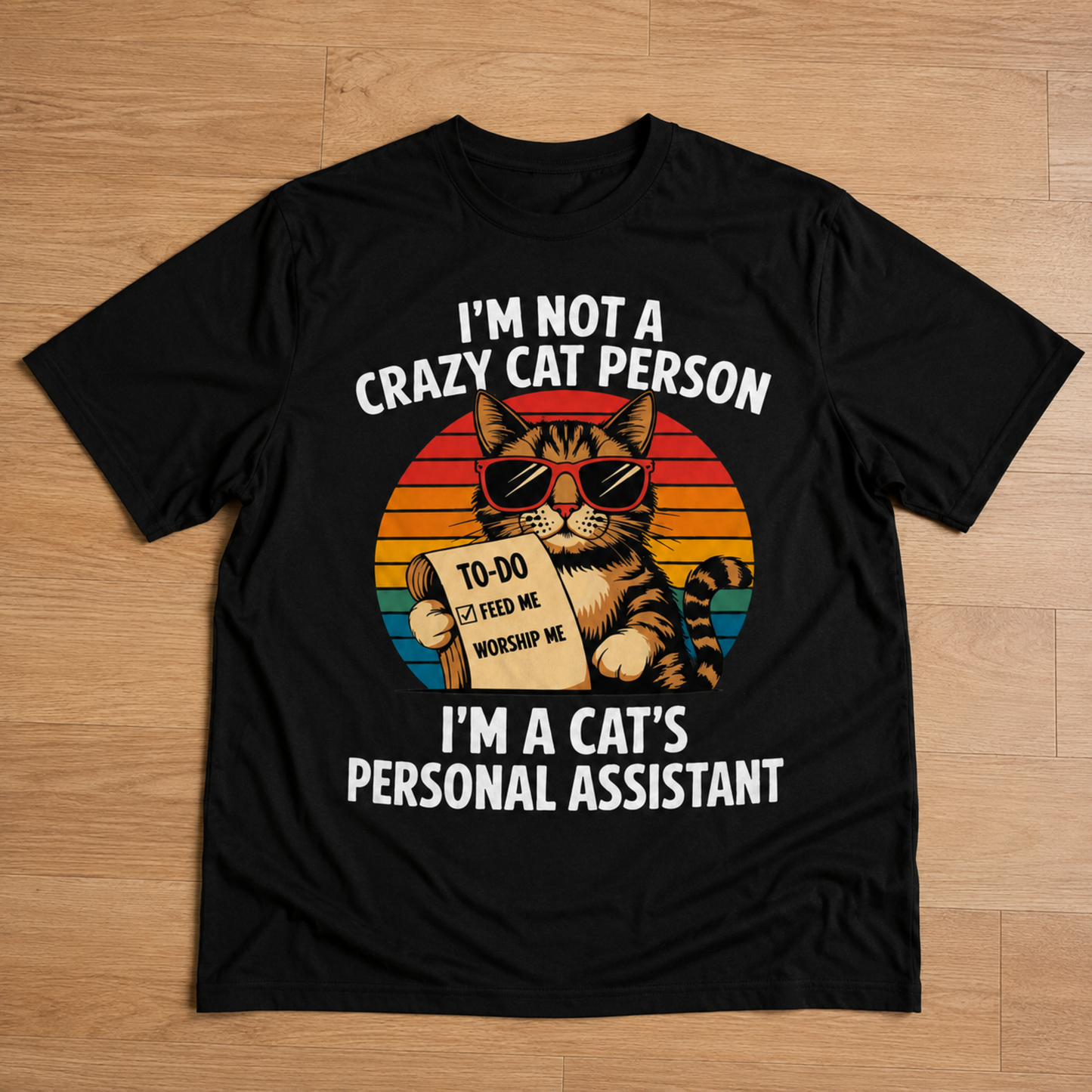 Gift for Cat Lovers "I'm not a Crazy Cat Person. I'm a Cat's Personal Assistant" - Adult Unisex and Youth Premium Cotton T-Shirt DTF Print