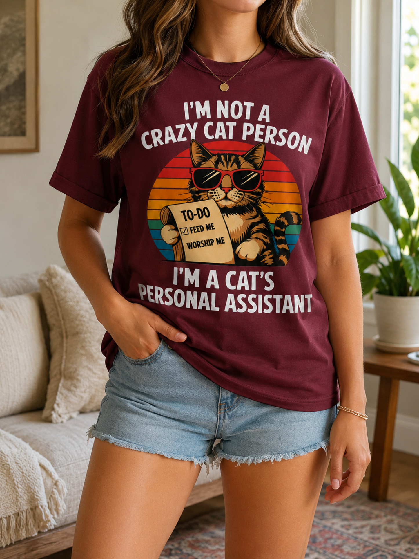 Gift for Cat Lovers "I'm not a Crazy Cat Person. I'm a Cat's Personal Assistant" - Adult Unisex and Youth Premium Cotton T-Shirt DTF Print