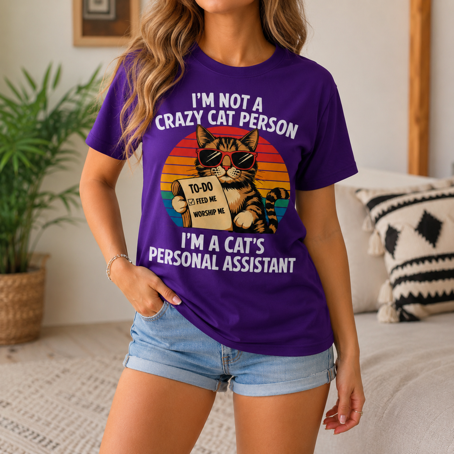 Gift for Cat Lovers "I'm not a Crazy Cat Person. I'm a Cat's Personal Assistant" - Adult Unisex and Youth Premium Cotton T-Shirt DTF Print